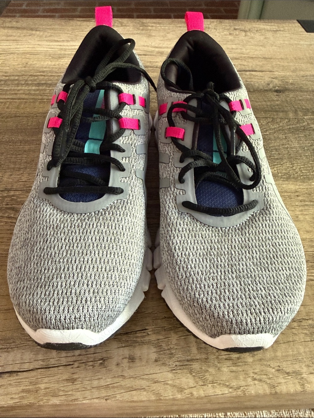 Asics Gray Knit Athletic Sneakers with Pink and Teal Accents